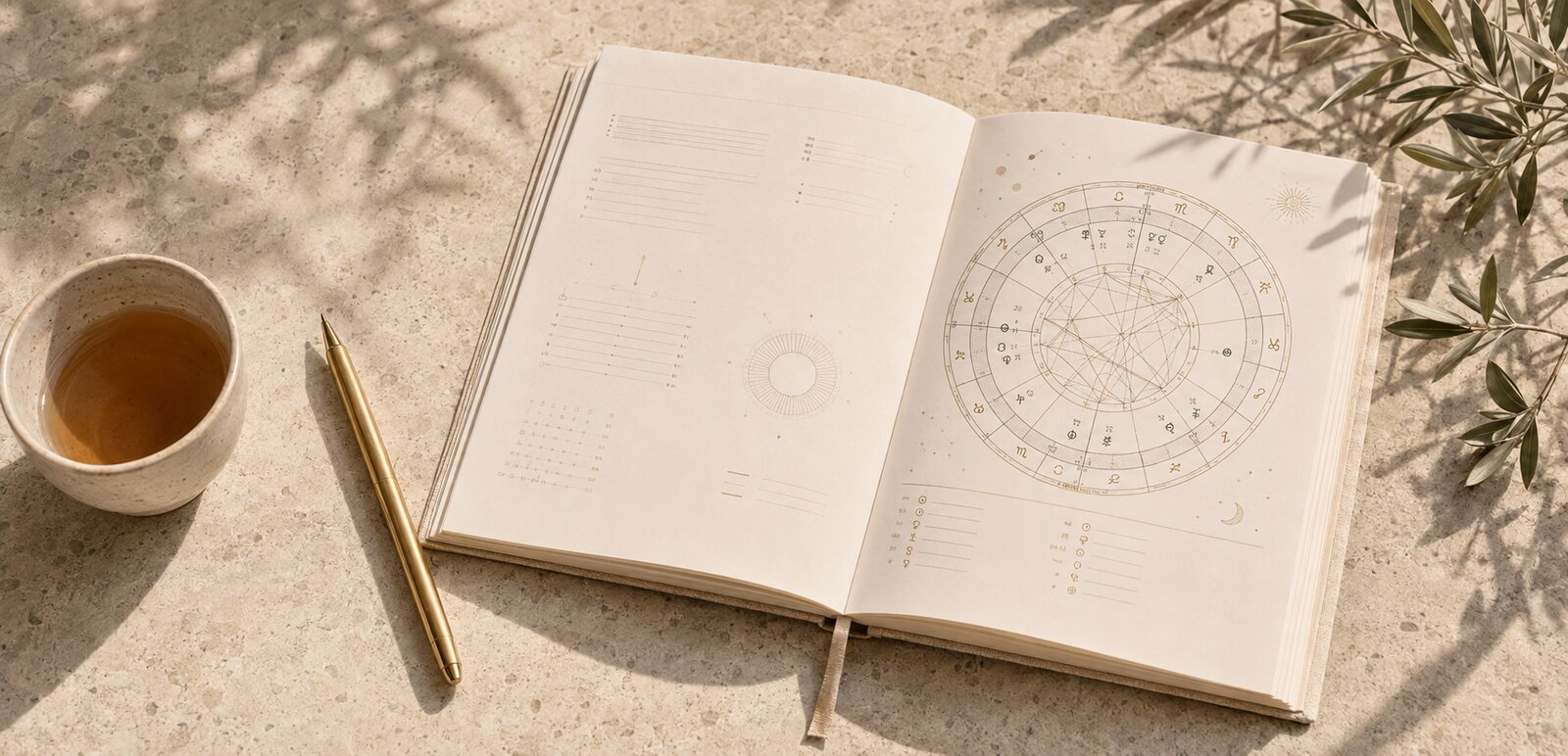 Cuaderno abierto con rueda zodiacal