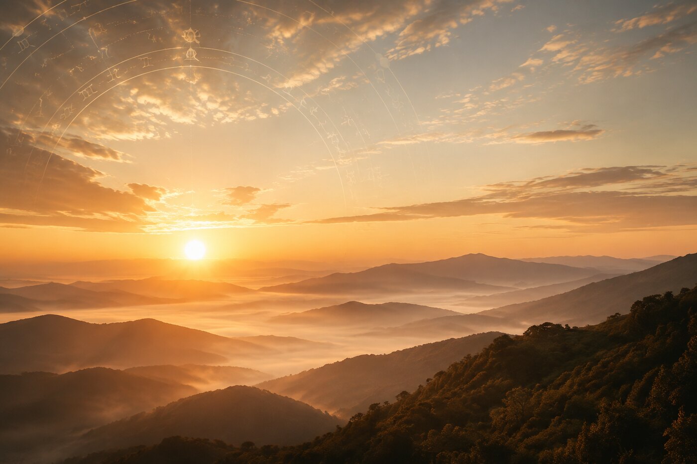 Amanecer y cielo astrológico como símbolo de los tránsitos actuales